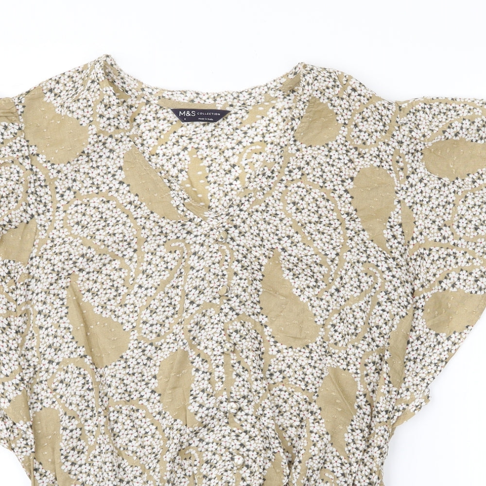 M&S Womens Green Floral  Basic Blouse Size 8