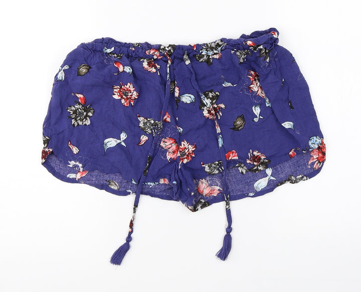 Primark Womens Blue Floral Hot Pants Shorts Size 10