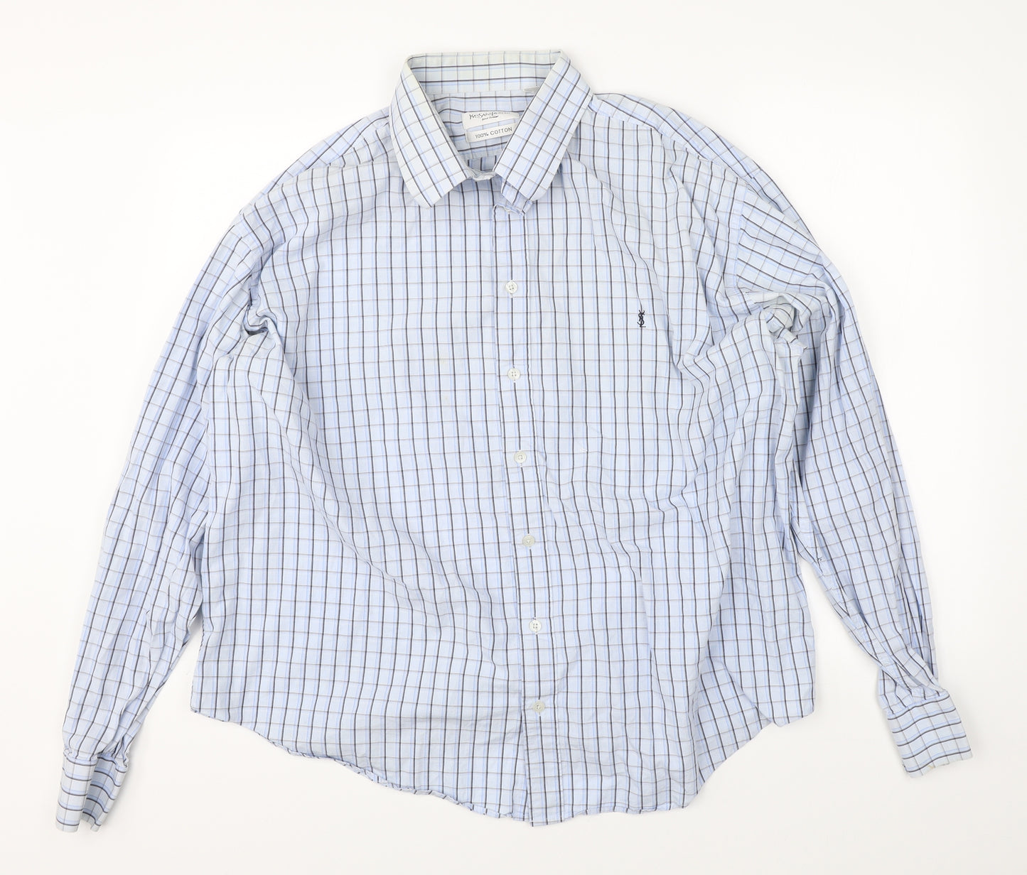 Yves Saint Laurent Mens Blue Striped   Button-Up Size 2XL