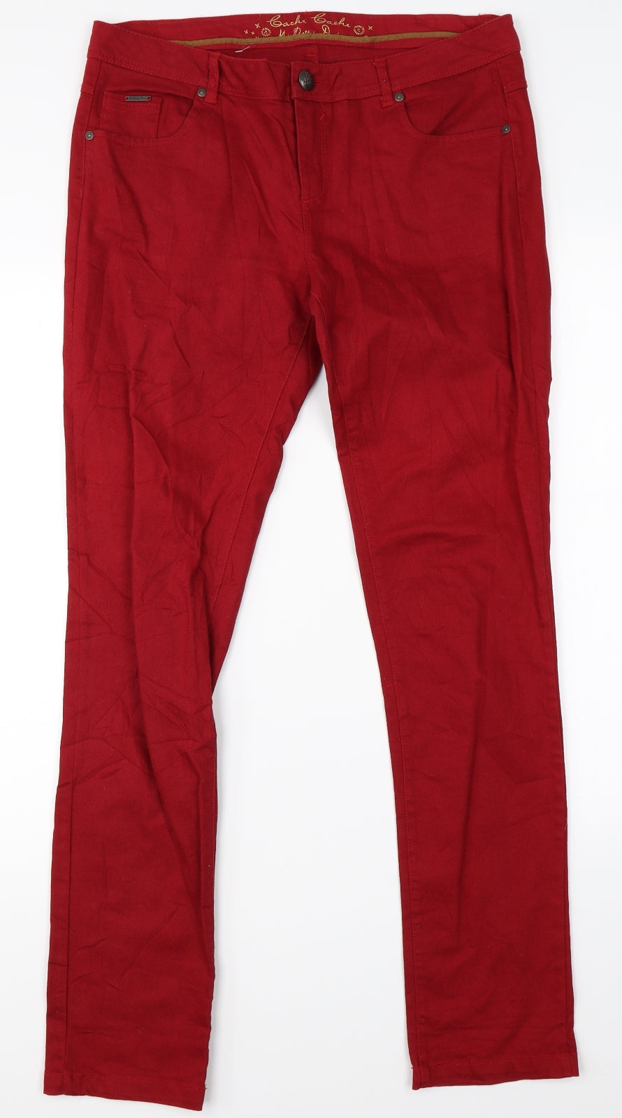 Preworn Womens Red  Denim Straight Jeans Size 14 L30 in