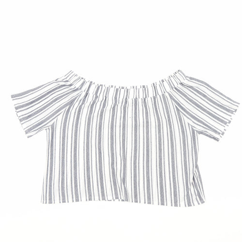 Top Shop Womens Blue Striped  Cropped Blouse Size 12