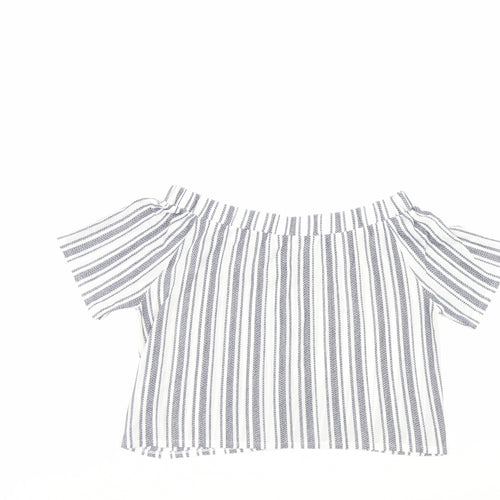 Top Shop Womens Blue Striped  Cropped Blouse Size 12