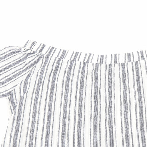 Top Shop Womens Blue Striped  Cropped Blouse Size 12