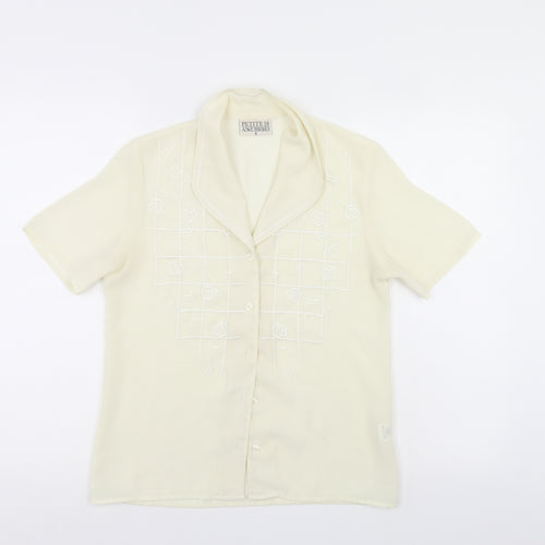 Petite Womens Ivory Floral  Basic Button-Up Size 8