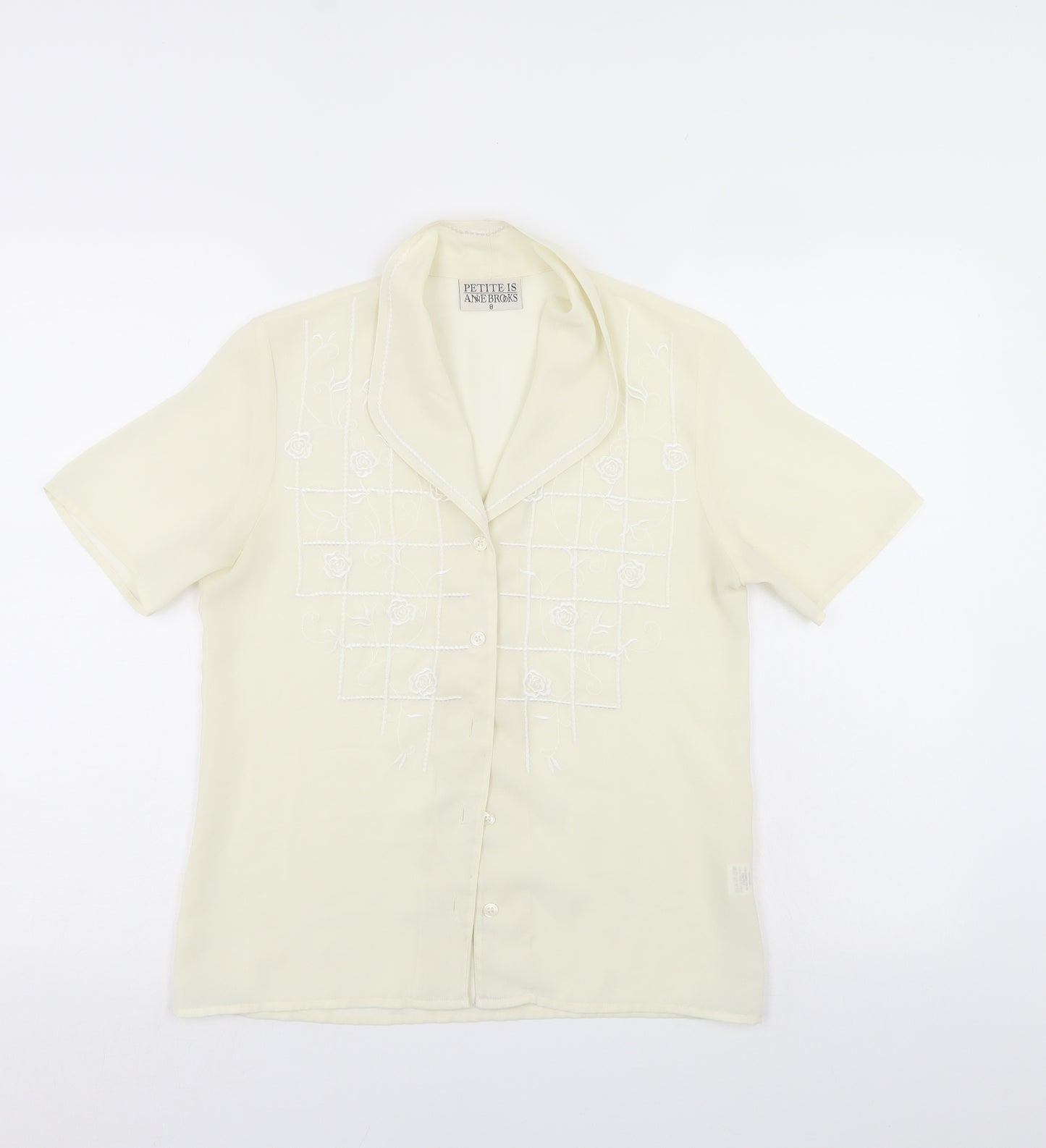 Petite Womens Ivory Floral  Basic Button-Up Size 8