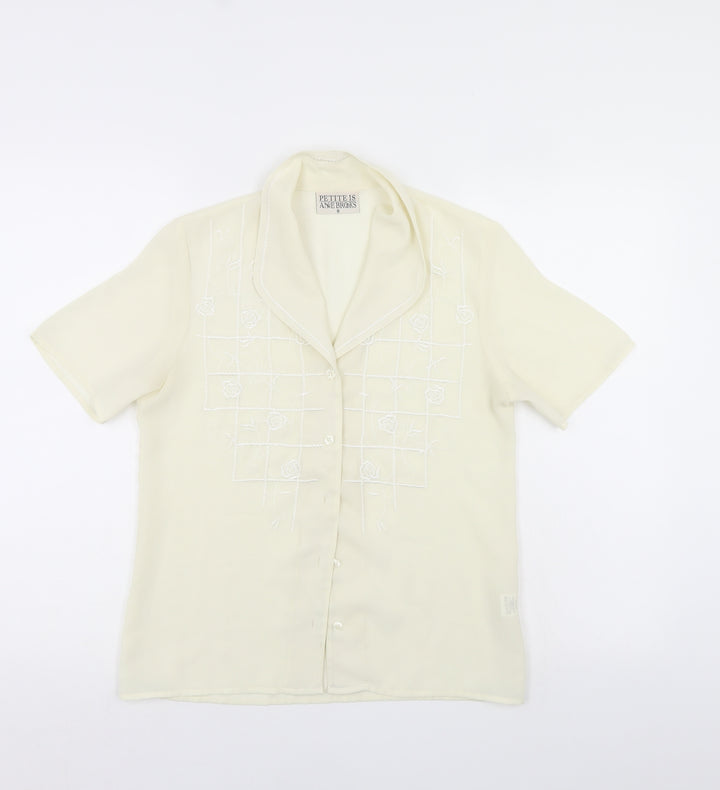 Petite Womens Ivory Floral  Basic Button-Up Size 8