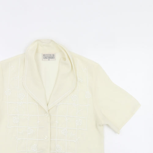 Petite Womens Ivory Floral  Basic Button-Up Size 8