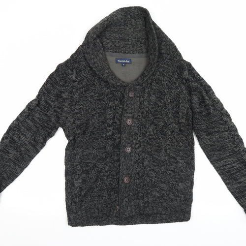 Twisted Soul Mens Grey Fair Isle  Cardigan Jumper Size M