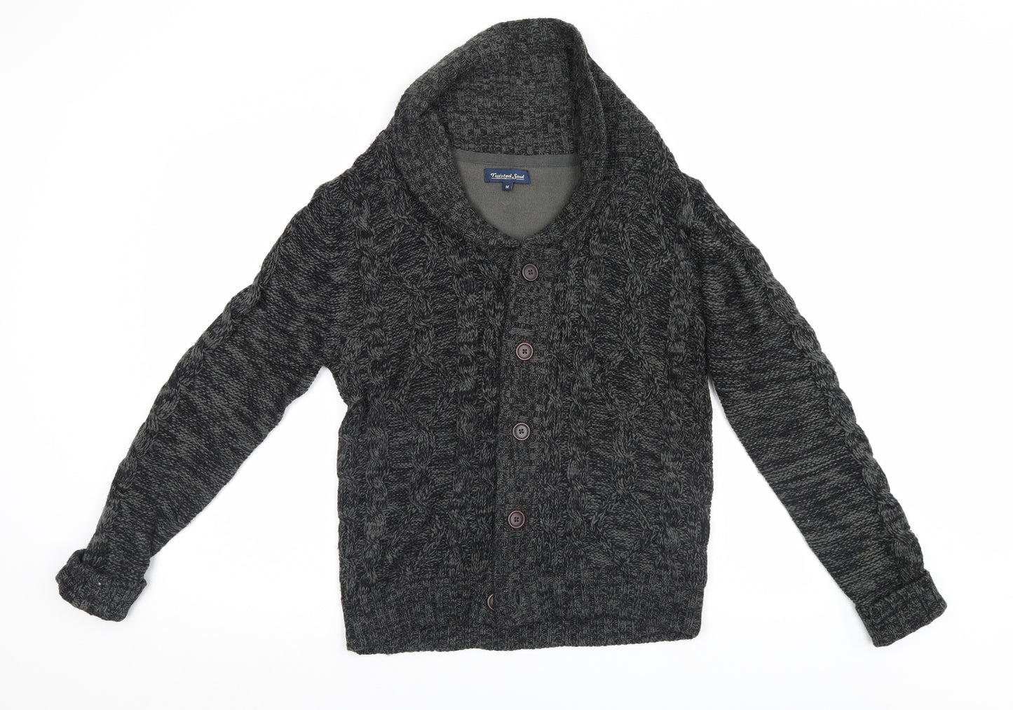 Twisted Soul Mens Grey Fair Isle  Cardigan Jumper Size M