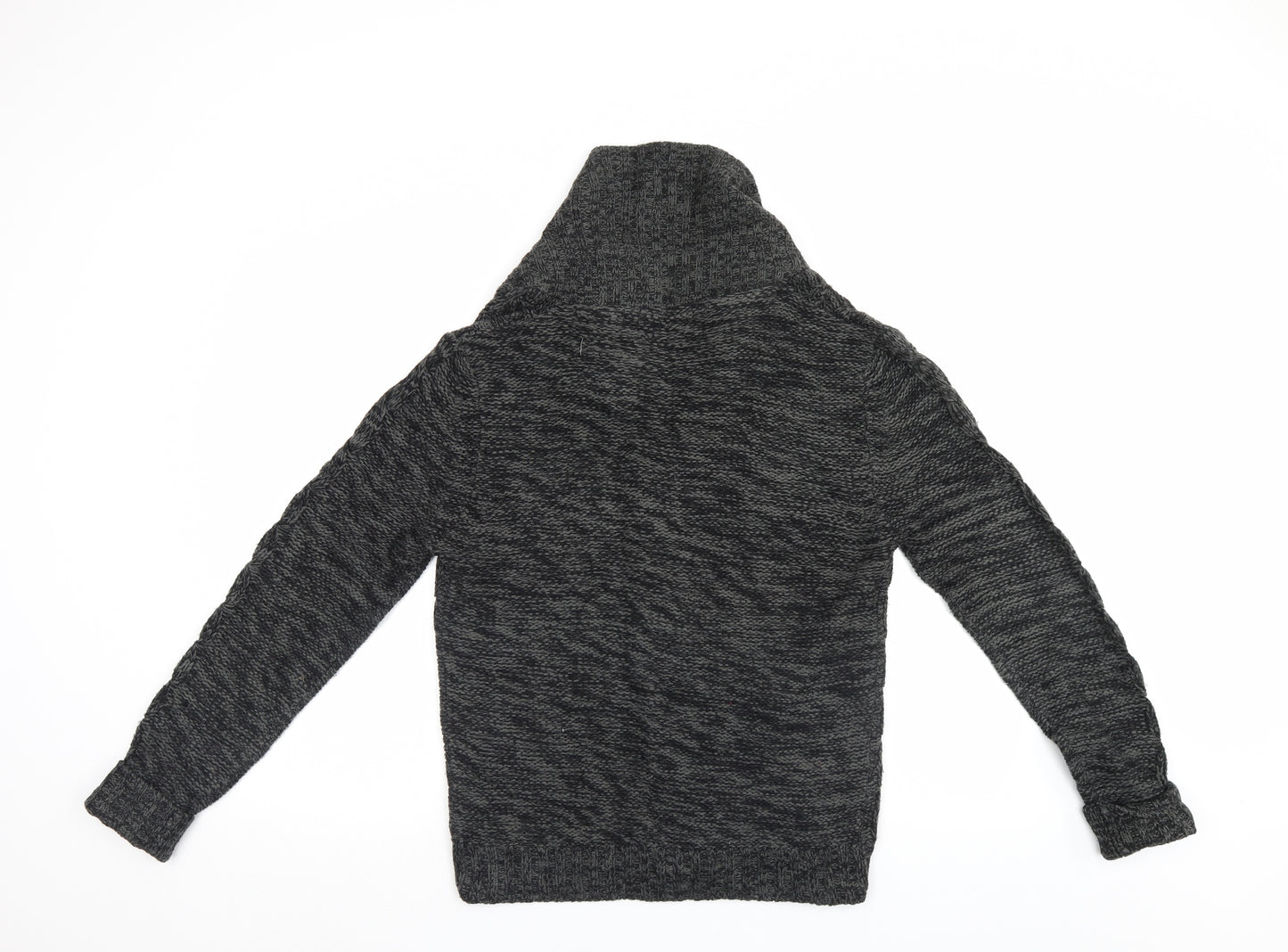 Twisted Soul Mens Grey Fair Isle  Cardigan Jumper Size M