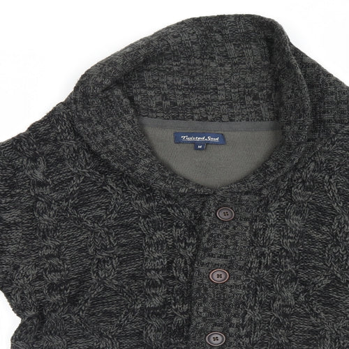 Twisted Soul Mens Grey Fair Isle  Cardigan Jumper Size M