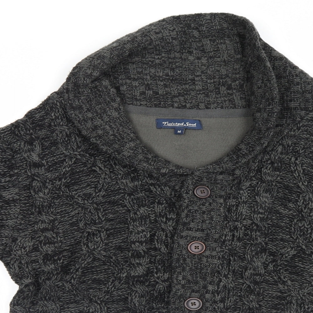 Twisted Soul Mens Grey Fair Isle  Cardigan Jumper Size M