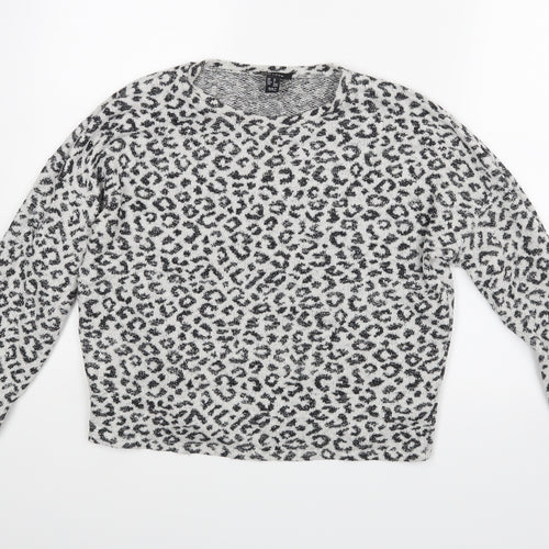 New Look Womens White Animal Print  Pullover Jumper Size M