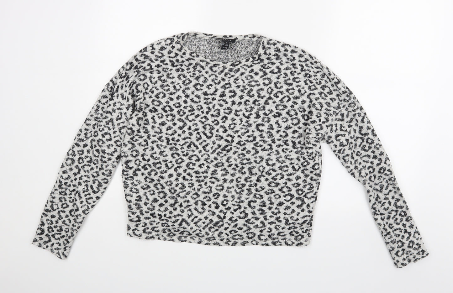New Look Womens White Animal Print  Pullover Jumper Size M