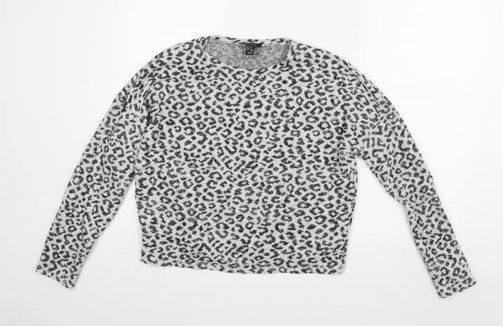 New Look Womens White Animal Print  Pullover Jumper Size M
