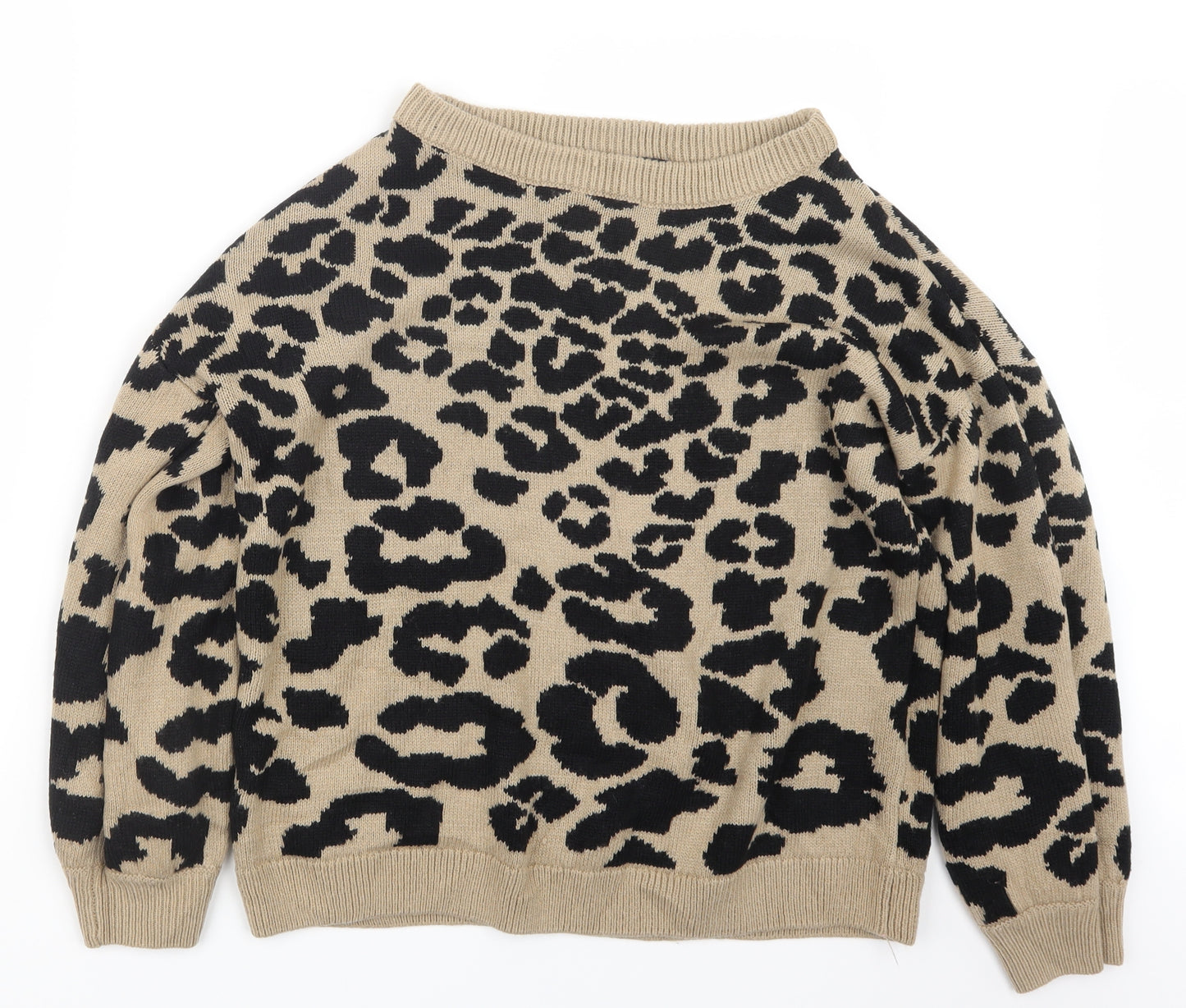 AX Paris Womens Beige Animal Print Knit Pullover Jumper Size M