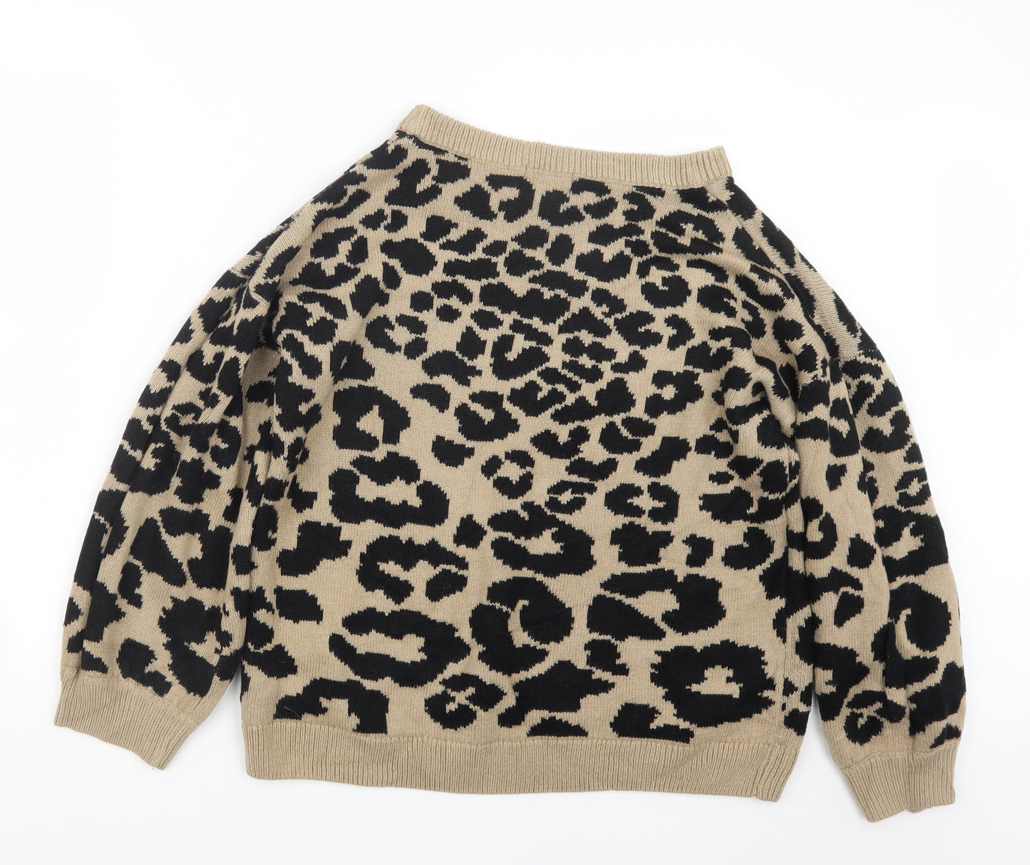 AX Paris Womens Beige Animal Print Knit Pullover Jumper Size M