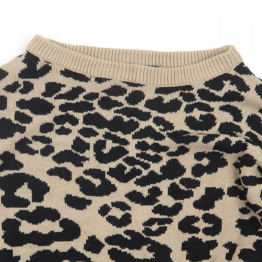 AX Paris Womens Beige Animal Print Knit Pullover Jumper Size M