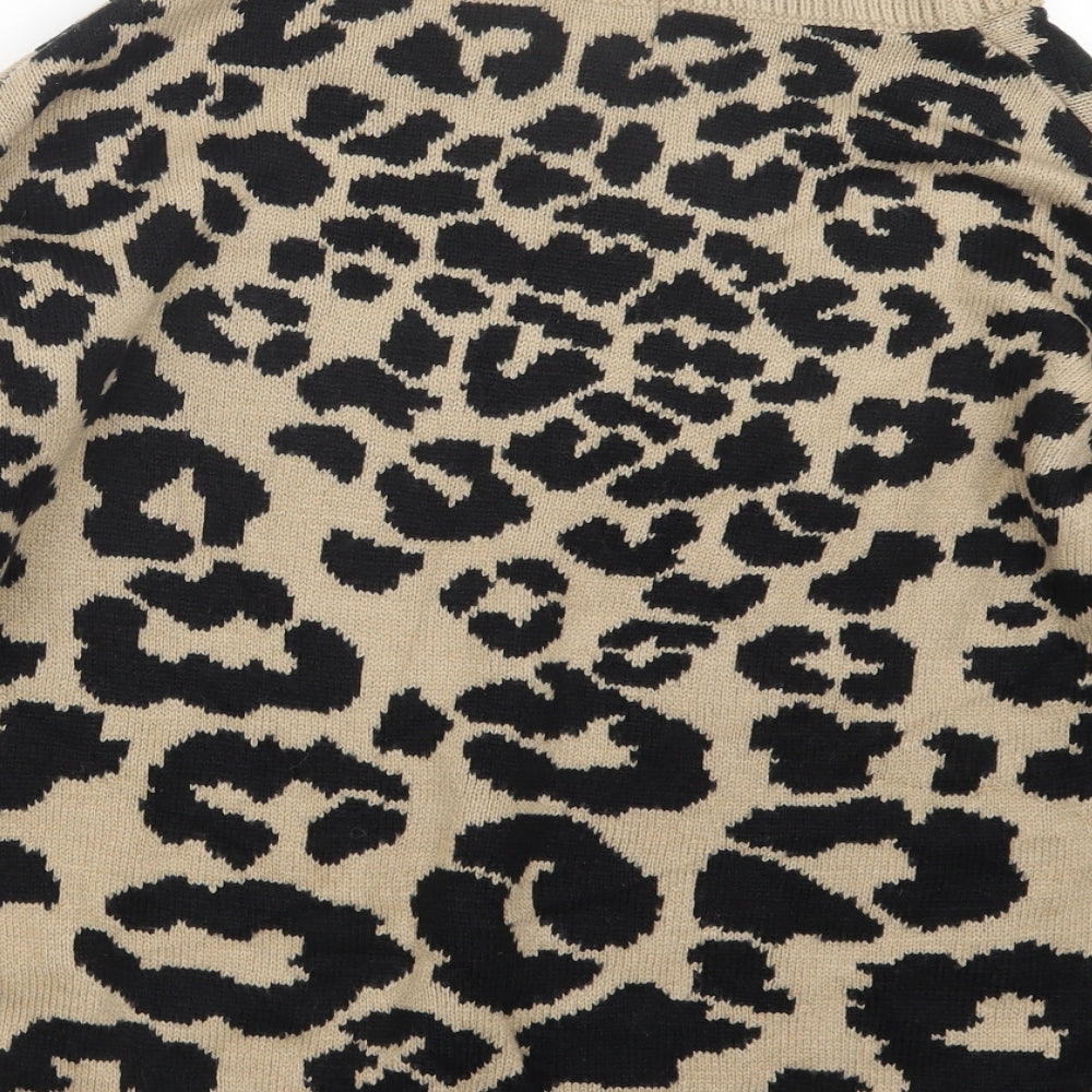 AX Paris Womens Beige Animal Print Knit Pullover Jumper Size M