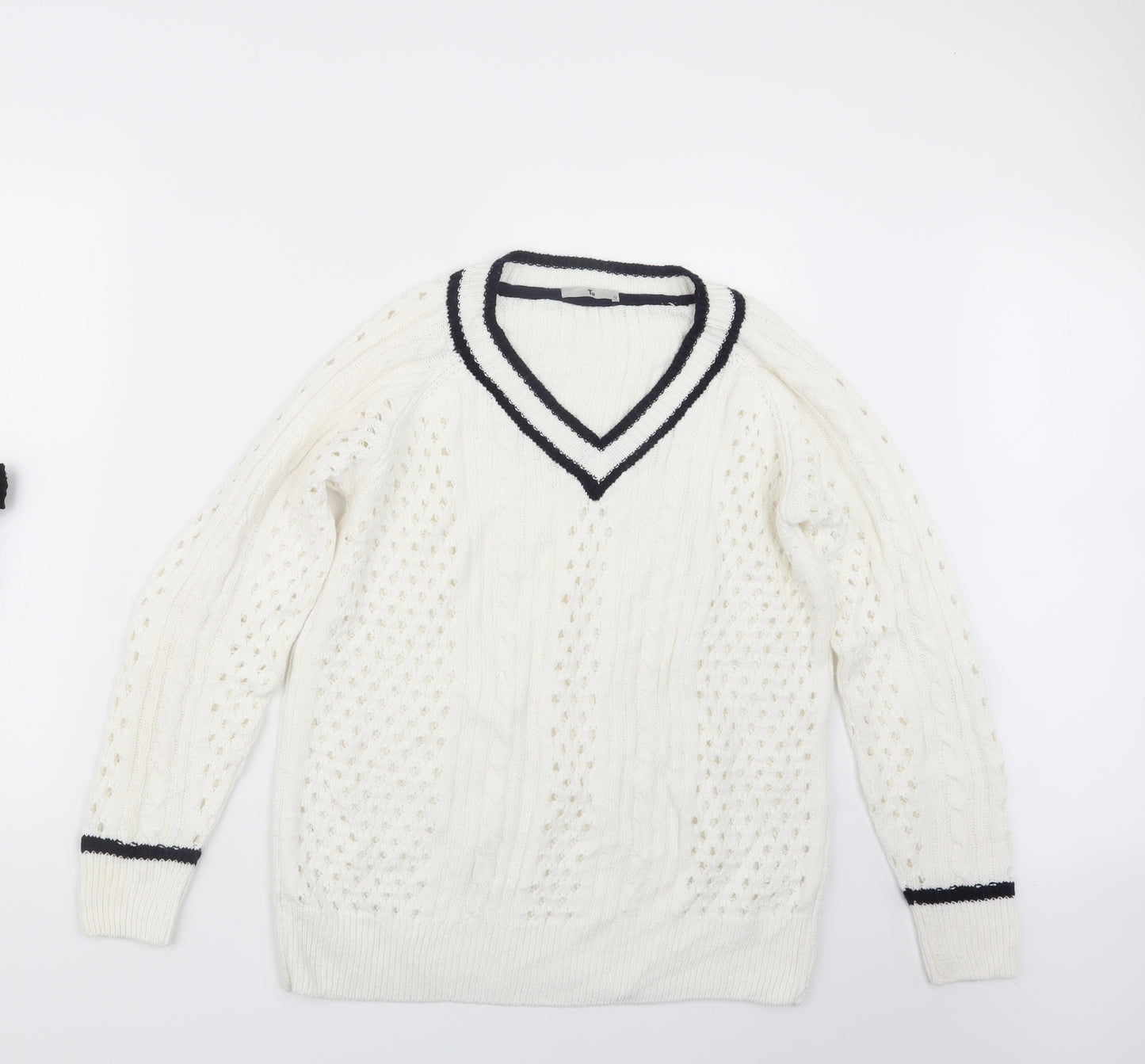 TU Womens White  Knit Pullover Jumper Size 12