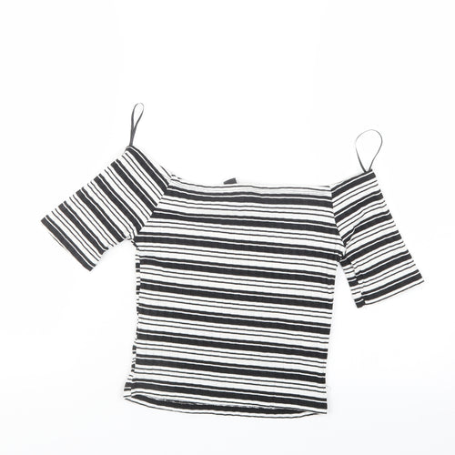 Atmosphere Womens Black Striped  Cropped T-Shirt Size 10
