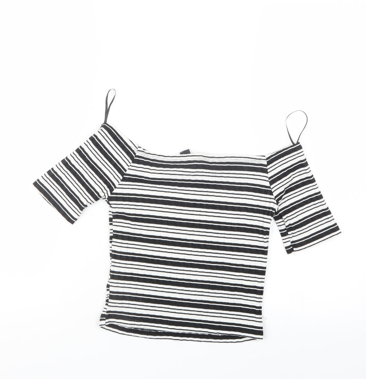 Atmosphere Womens Black Striped  Cropped T-Shirt Size 10