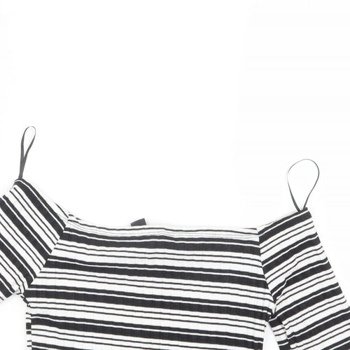 Atmosphere Womens Black Striped  Cropped T-Shirt Size 10