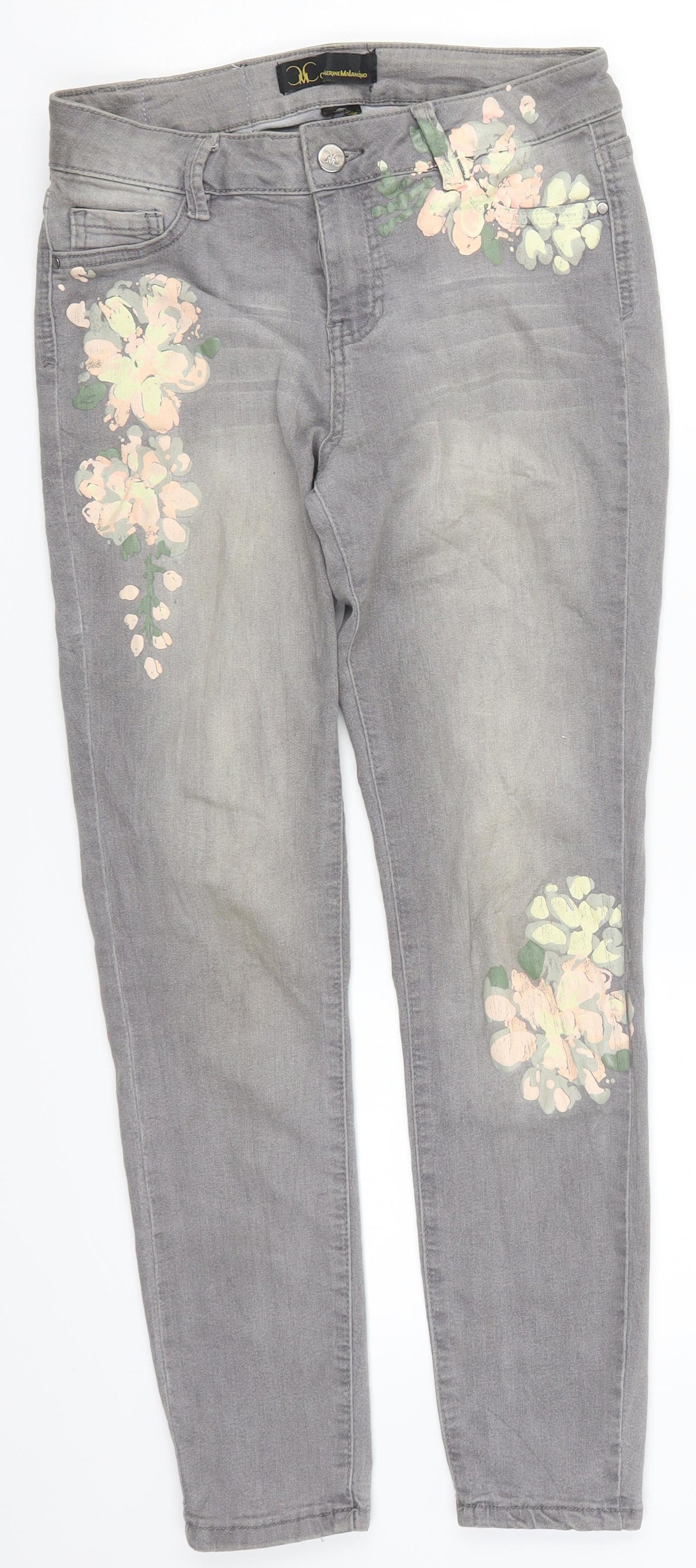 Catherine Malandrino Womens Black Floral Denim Skinny Jeans Size 29 in L26 in