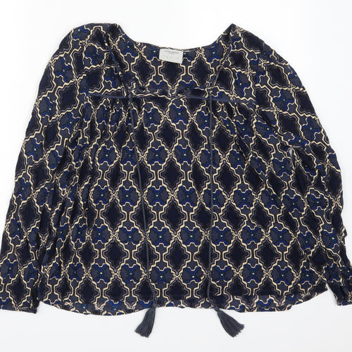VERO MODA Womens Blue Geometric  Basic Blouse Size S