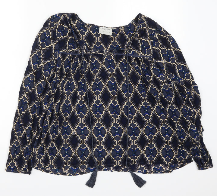 VERO MODA Womens Blue Geometric Basic Blouse Size S