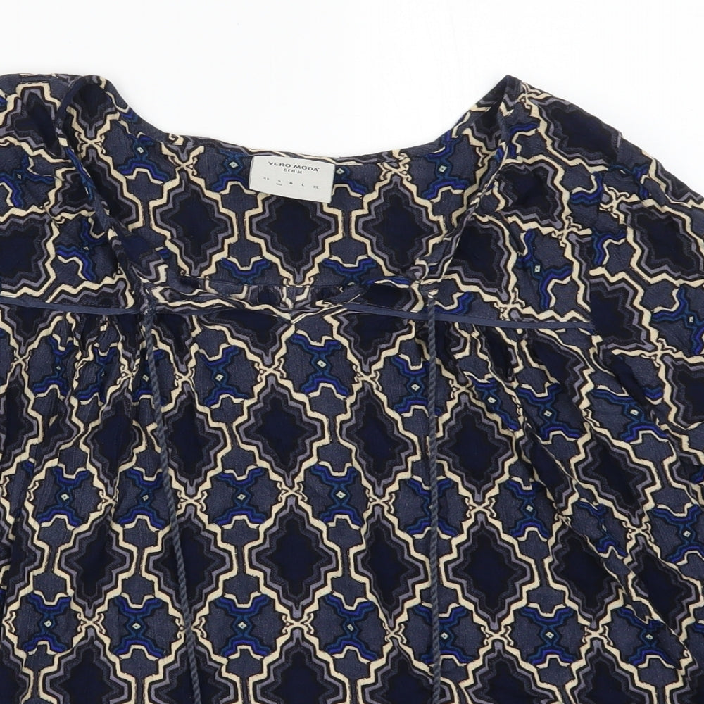 VERO MODA Womens Blue Geometric  Basic Blouse Size S