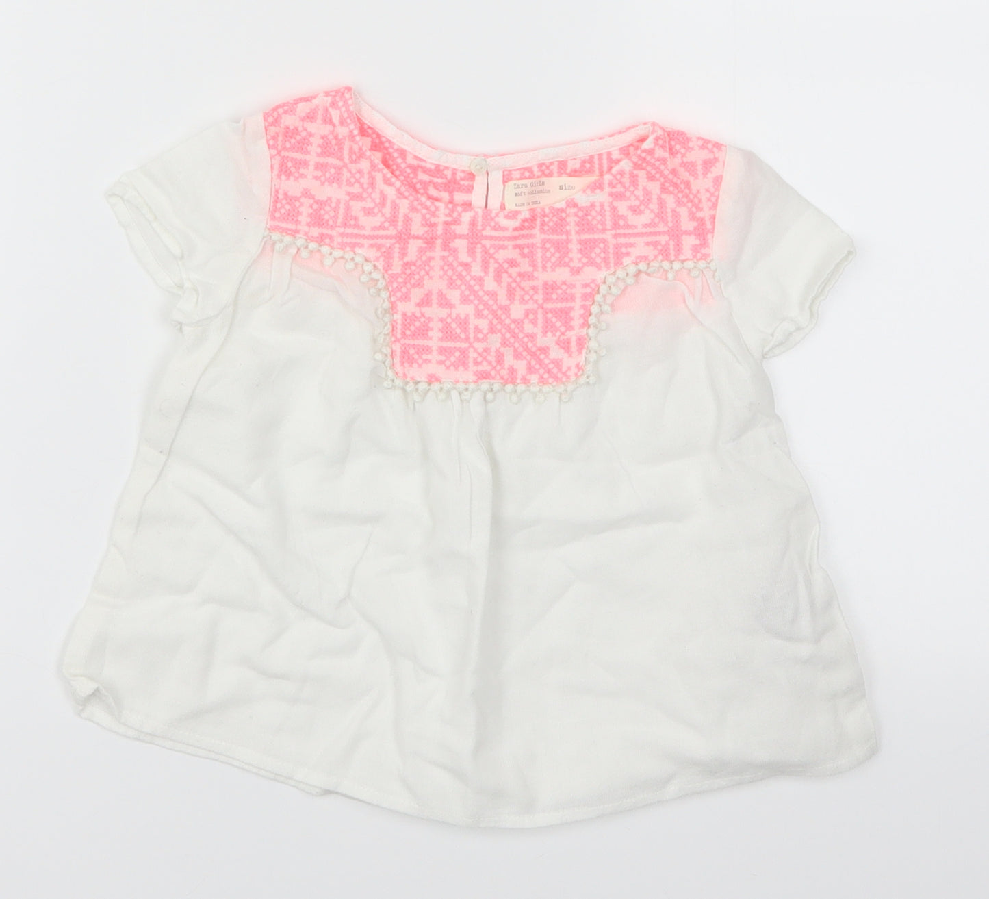 Zara Girls White Geometric  Basic T-Shirt Size 4 Years  - Pink