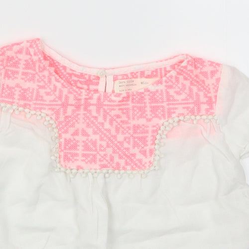 Zara Girls White Geometric  Basic T-Shirt Size 4 Years  - Pink