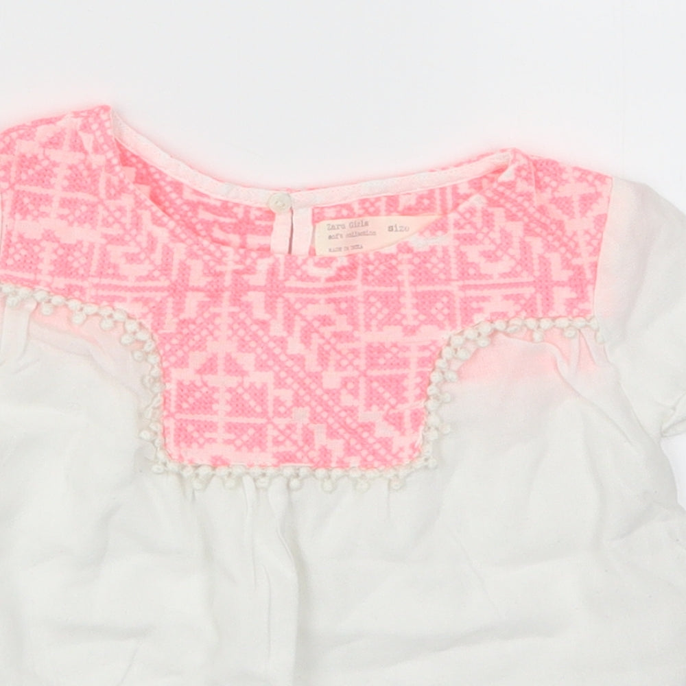 Zara Girls White Geometric  Basic T-Shirt Size 4 Years  - Pink