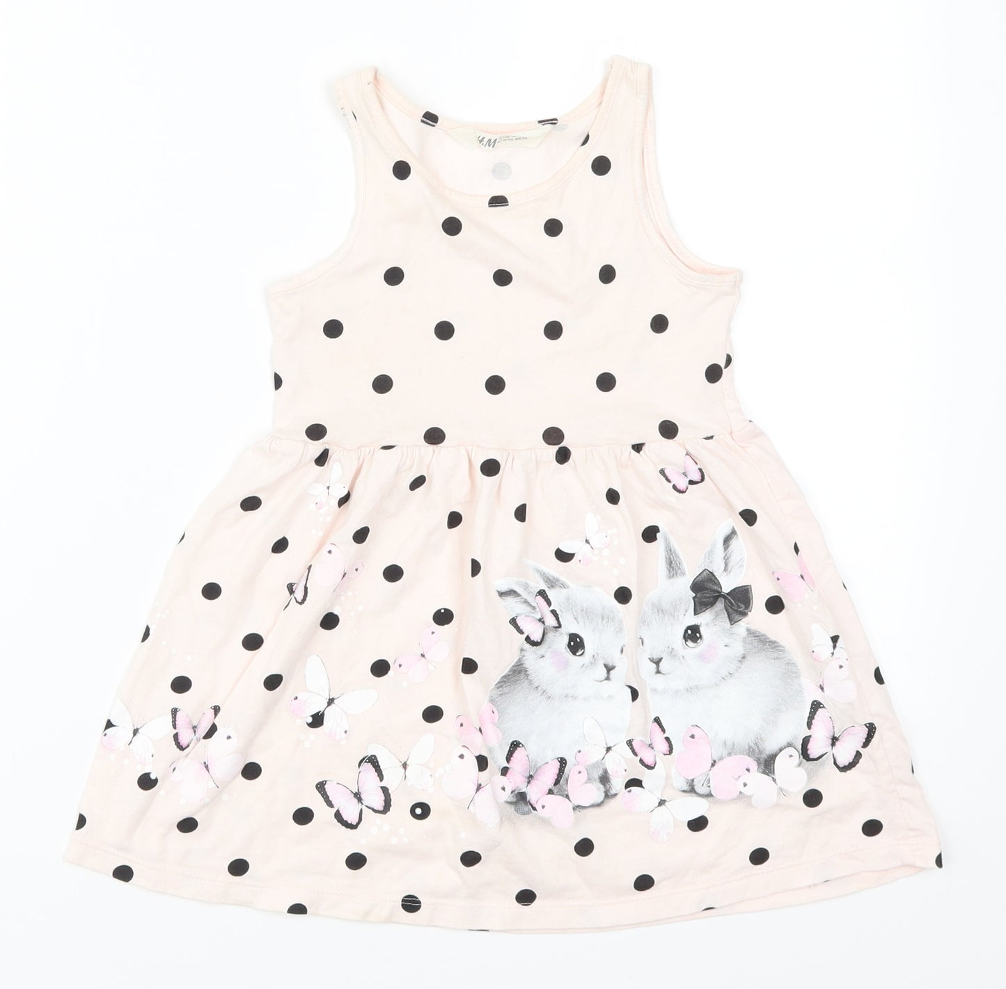 H&M Girls Pink Polka Dot  A-Line  Size 3-4 Years  - Bunny Rabbits