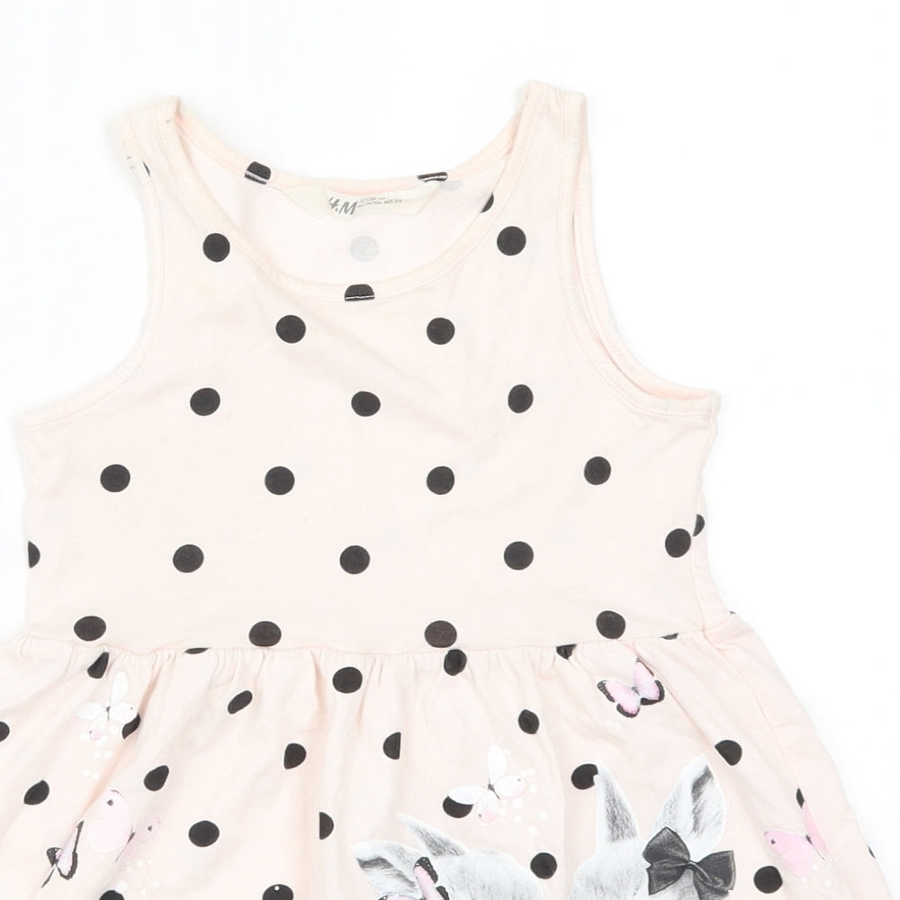 H&M Girls Pink Polka Dot  A-Line  Size 3-4 Years  - Bunny Rabbits