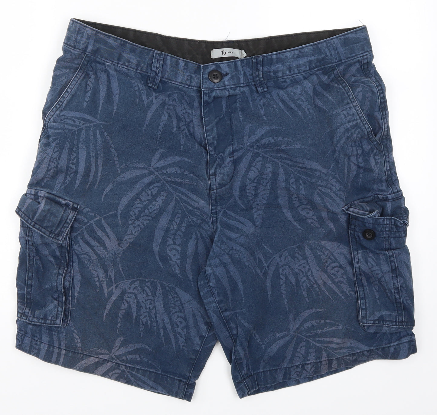 TU Mens Blue  Denim Cargo Shorts Size 36 - Leaf Print