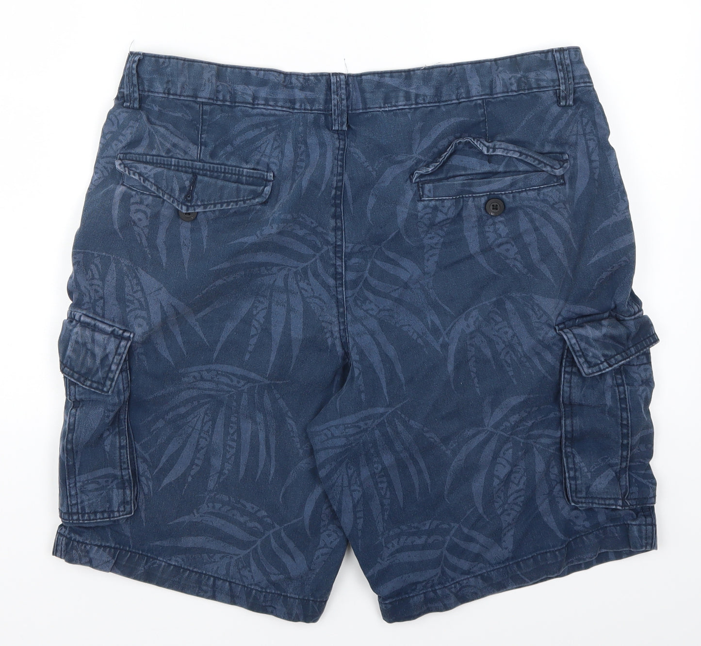 TU Mens Blue  Denim Cargo Shorts Size 36 - Leaf Print