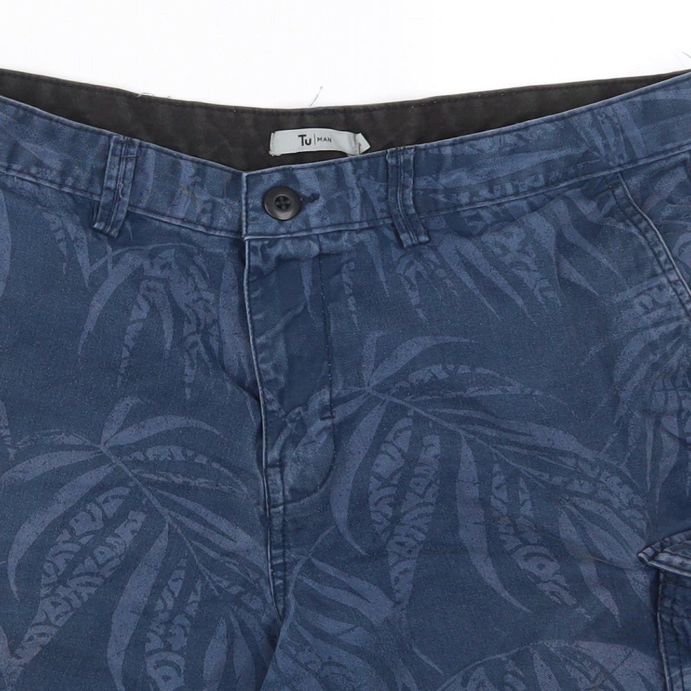 TU Mens Blue  Denim Cargo Shorts Size 36 - Leaf Print