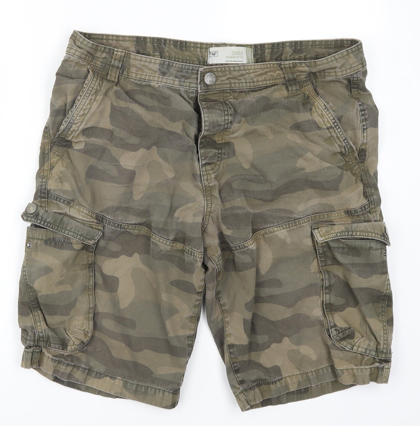 F&F Mens Green Camouflage  Cargo Shorts Size 36