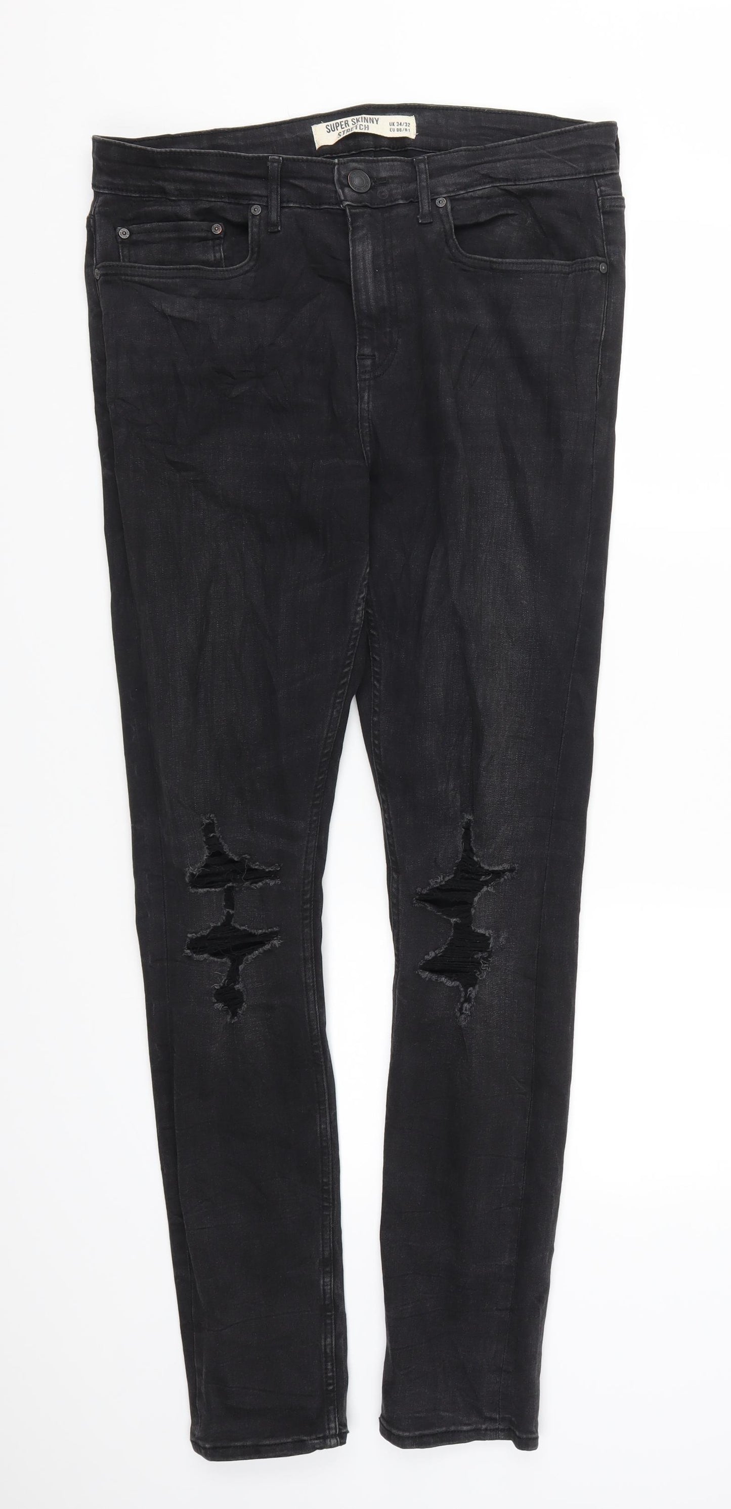 New Look Mens Black  Denim Skinny Jeans Size 34 L32 in