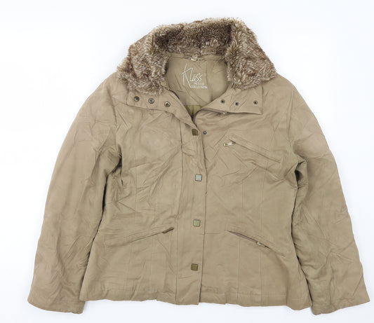 Front view of Klass women’s beige jacket coat, size S