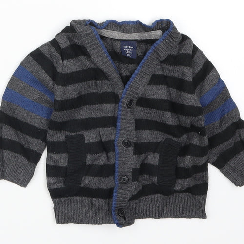 Gap Boys Grey Striped  Cardigan Jumper Size 6-9 Months