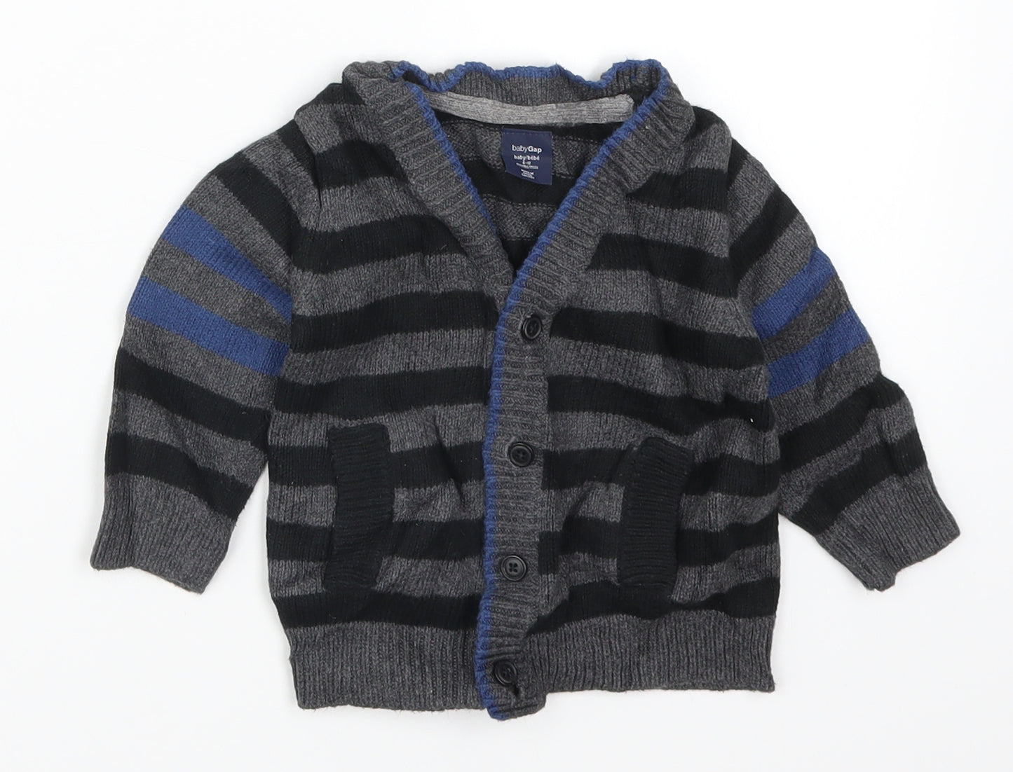 Gap Boys Grey Striped  Cardigan Jumper Size 6-9 Months