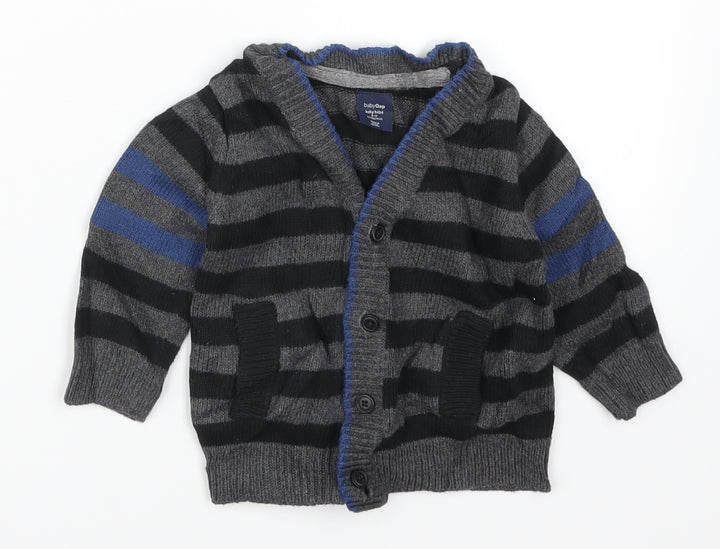 Gap Boys Grey Striped  Cardigan Jumper Size 6-9 Months