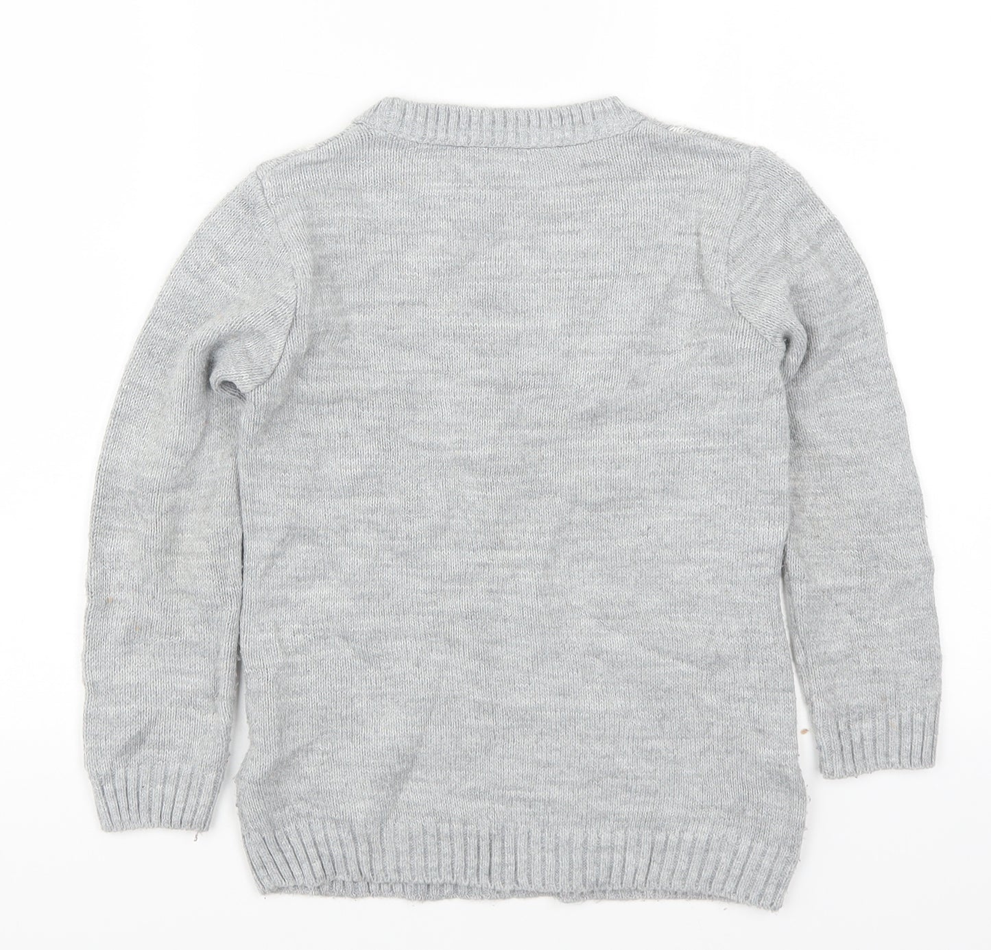 Ty Girls Grey  Knit Pullover Jumper Size 8 Years  - Penguins
