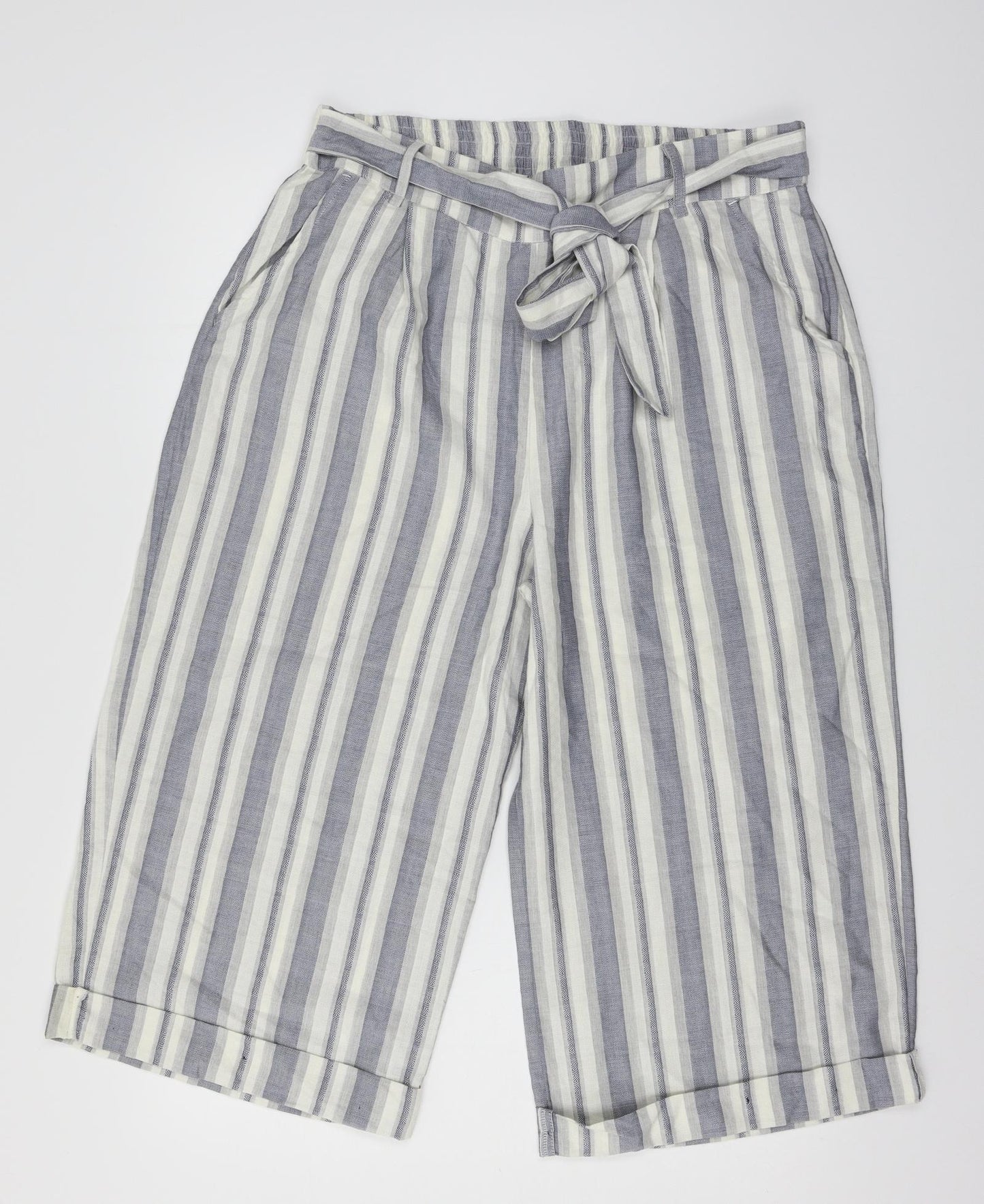 New Look Womens Blue Striped  Cropped Trousers Size 16 L20 in
