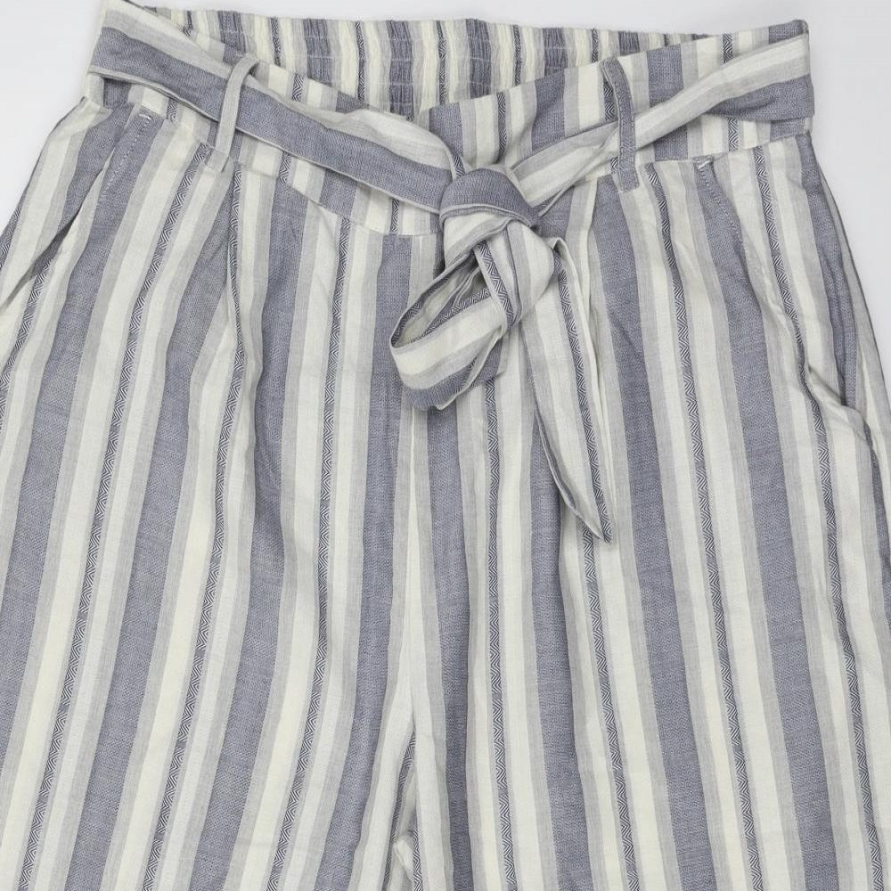 New Look Womens Blue Striped  Cropped Trousers Size 16 L20 in