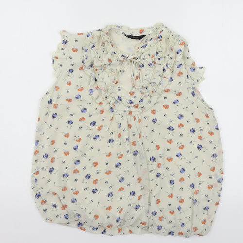 Dorothy Perkins Womens Ivory Floral Chiffon Basic Blouse Size 14