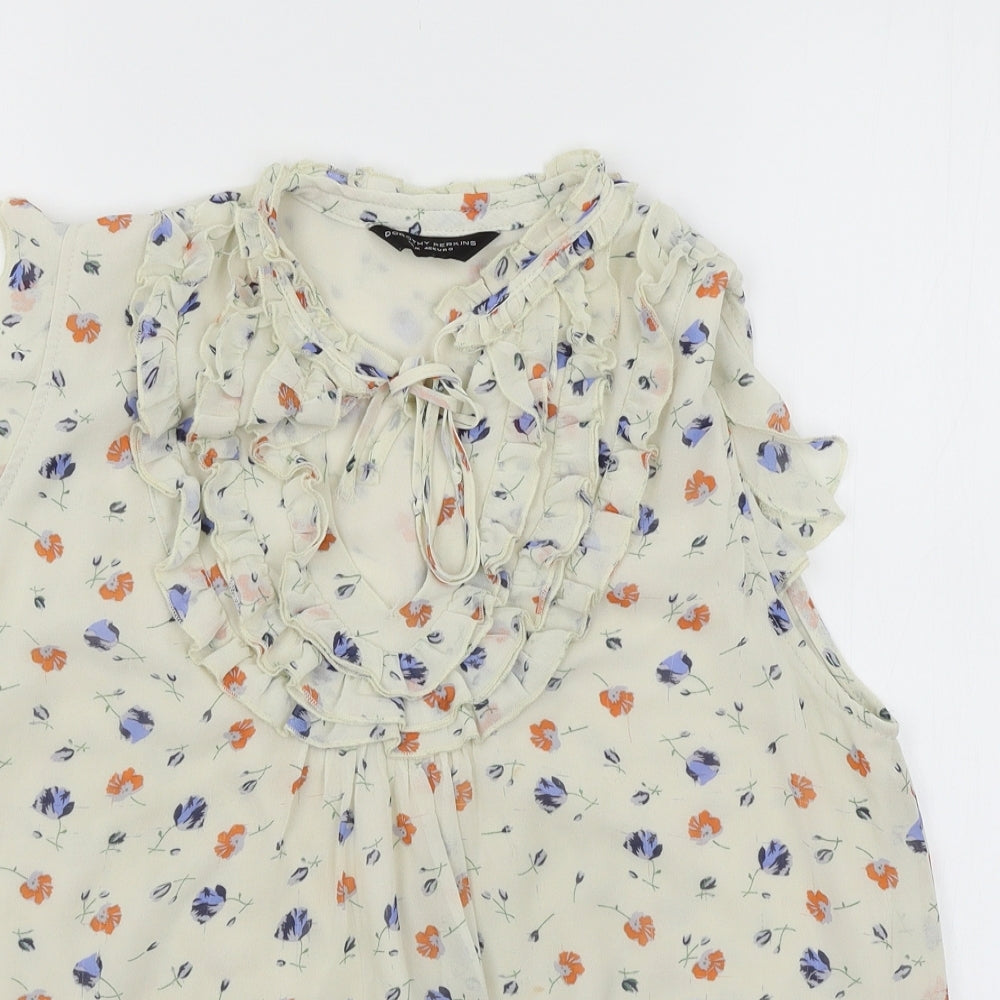 Dorothy Perkins Womens Ivory Floral Chiffon Basic Blouse Size 14